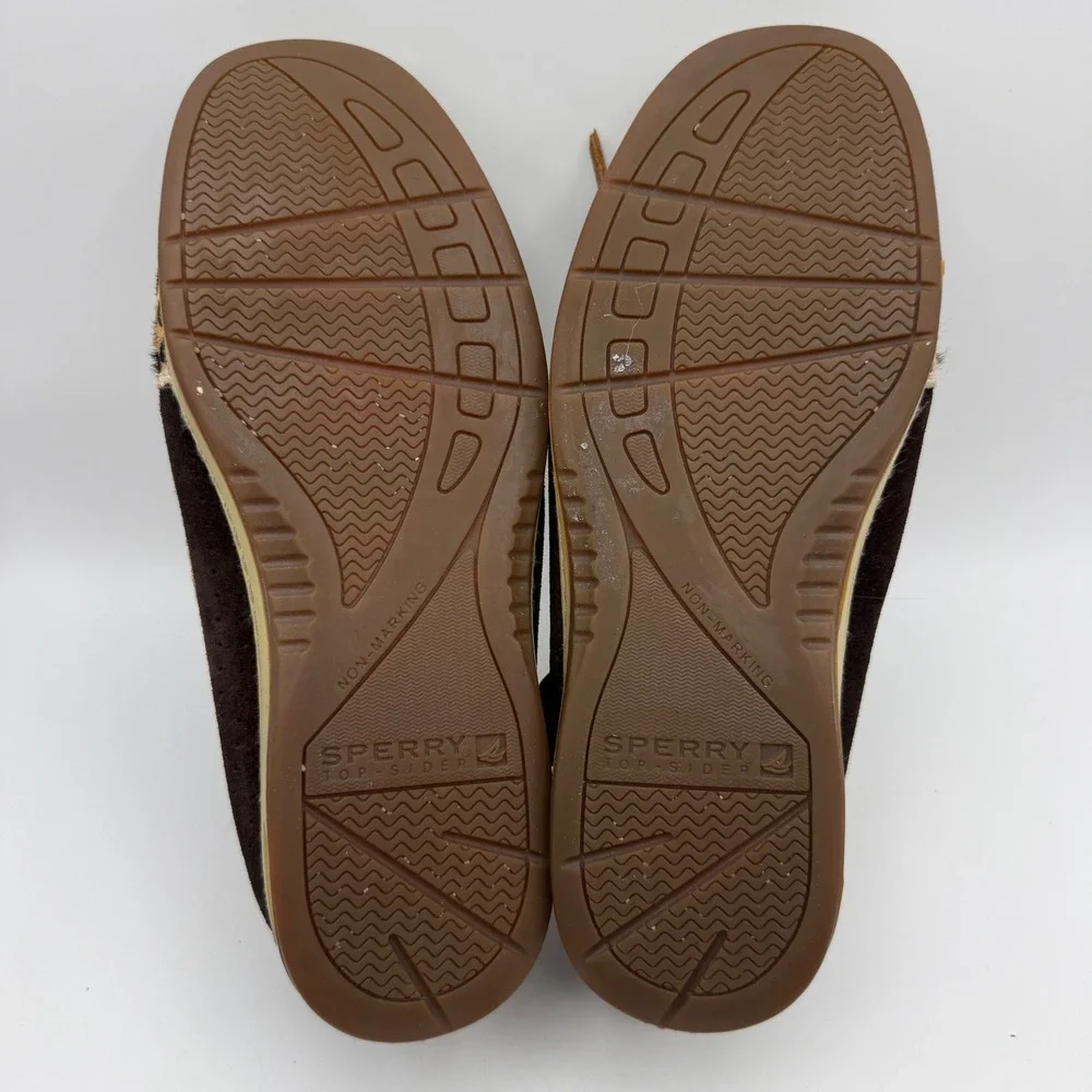 Sperry Boat Shoes‎ Women 7M Brown Leopard Calf Hair Shearling Lined 9102427